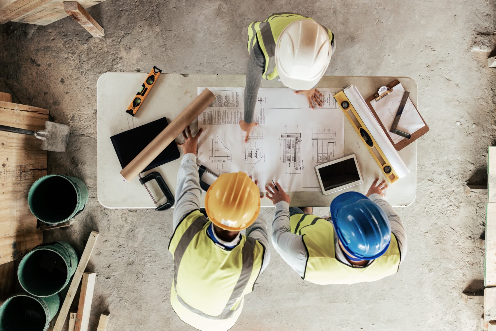 Active construction site at golden hour